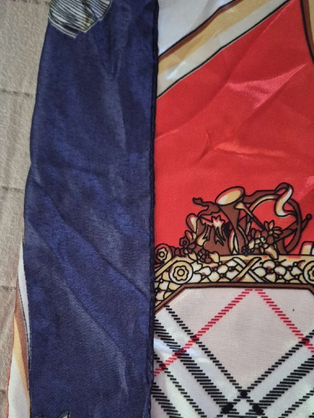 Silk-Look Baroque Tassel Scarf in Navy, Red, Cream, 36